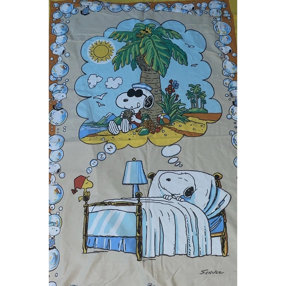 Rare Vintage Peanuts‎ Snoopy Twin Bedspread Cover Dreaming At The Beach